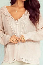 Distressed Zip Up Drawstring Hooded Cardigan Woman Outerwear