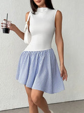 Striped Mock Neck Sleeveless Mini Tank Dress Casual Dresses