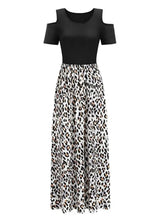 Leopard Round Neck Cold Shoulder Dress Woman Maxi Dress