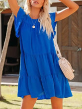 Ruffled Round Neck Cap Sleeve Mini Dress Casual Dresses