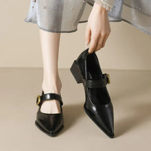Point Toe Block Heels Slip-Ons Black Woman Loafers