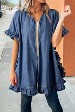 Ruffled Open Front Denim Top Woman Denim Tops