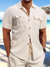 Men's Full Size Button Down Short Sleeve Shirt Plus Size Beige Mens Tops