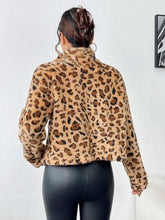Fuzzy Turtleneck Leopard Zip Up Jacket Woman Outerwear