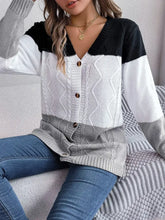 Cable-Knit Striped Button Up Cardigan Woman Outerwear