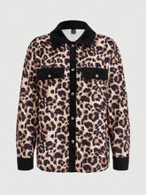 Leopard Collared Neck Button Up Shacket Woman Outerwear