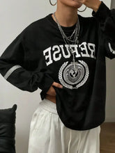 Letter Graphic Round Neck Long Sleeve Sweatshirt Woman Sweatshirts