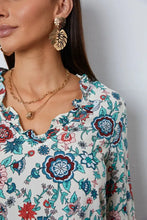 Floral Notched Long Sleeve Blouse Woman Blouses