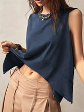 Exposed Seam Side Slit Round Neck Tank Tanks & Camis