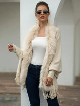 Fringe Open Front Long Sleeve Poncho Woman Outerwear