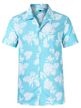 Men's Hawaiian Print Short Sleeve Button Down Shirt Pastel Blue Mens Tops