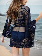 Lace V-Neck Three-Quarter Sleeve Cover Up Swimwear Cover-Ups