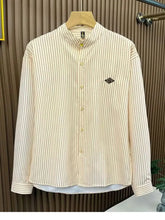 Men's Striped Button-Down Shirt Apricot Mens Tops