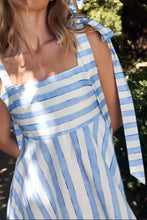 Striped Square Neck Wide Strap Dress Woman Maxi Dress