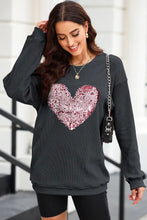 Heart Sequin Round Neck Sweatshirt Black Woman Sweatshirts