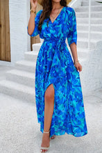 Devine Printed Tied Half Sleeve Slit Dress Woman Maxi Dress