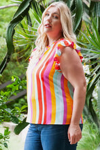 Plus Size Striped Round Neck Ruffled Tank Tanks & Camis