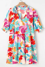 Floral Bubble Sleeve V Neck Tiered Ruffle Babydoll Dress Casual Dresses