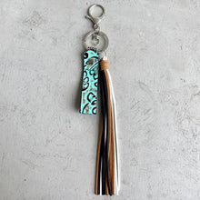 Genuine Leather Tassel Keychain Aqua One Size Key Chain