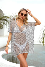 Angel Wings Openwork V-Neck Half Sleeve Cover Up Gray One Size Swimwear Cover-Ups