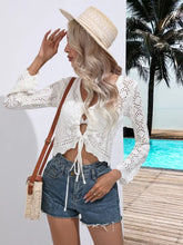 Drawstring V-Neck Long Sleeve Cover Up Swimwear Cover-Ups