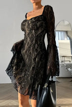 Lace Sweetheart Neck Flare Sleeve Mini Dress Woman Casual Dress