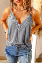 Full Size Lace Trim V-Neck Cami Top Gray Tanks & Camis
