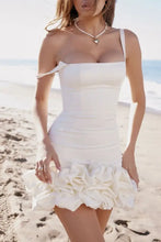 Ruched Square Neck Sleeve Mini Dress White Cocktail Dress