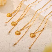 Titanium Steel Imitation Pearl Heart Pendant Necklace Necklaces