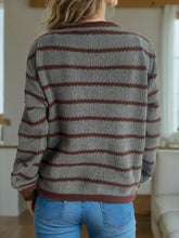 Striped Round Neck Long Sleeve Cardigan Woman Outerwear