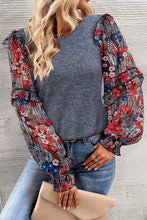 Heathered Floral Frill Lantern Sleeve Blouse Woman Blouses