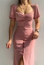 Sweetheart Neck Short Sleeve Dress Dusty Pink Casual Dresses