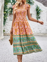 Printed Round Neck Cap Sleeve Dress Casual Dresses