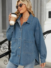 Removable Hood Button Up Long Sleeve Denim Jacket Woman Outerwear