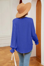 Notched Neck Flounce Sleeve Blouse Woman Blouses