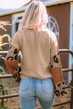 Leopard Colorblock Patchwork V-Neck Loose Sleeve Knit Top Woman Blouses