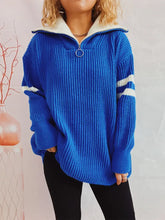 Ribbed Two-Tone Half Zip Sweater Royal Blue Sweater Pullovers