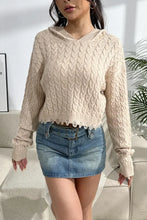 Cable-Knit Dropped Shoulder Hooded Sweater Sand Woman Sweatshirts