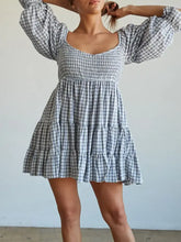 Ruffled Hem Plaid Half Sleeve Mini Dress Casual Dresses