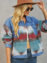 Geometric Button Up Dropped Shoulder Denim Jacket Dusty Blue Woman Outerwear
