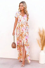Printed Surplice Short Sleeve Tie Waist Maxi Dress Woman Maxi Dress