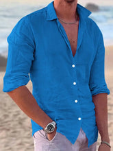 Men's Full Size Button Up Long Sleeve Shirt Plus Size Blue Mens Tops