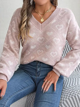 Heart Pattern V-Neck Long Sleeve Sweater Sweater Pullovers