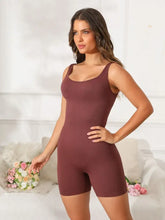 Scoop Neck Wide Strap Active Romper Dark Brown Woman Activewear