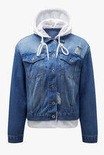 Distressed Hooded Denim Jacket Medium Woman Outerwear
