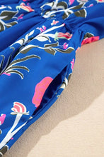 Floral Puff Short Sleeve Notched High Waist Dress Casual Dresses