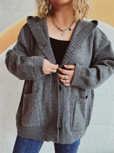 Dropped Shoulder Long Sleeve Hooded Cardigan Dark Gray One Size Woman Outerwear
