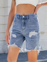 Distressed Raw Hem Denim Shorts Denim Shorts