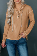 Dropped Shoulder Buttoned Hoodie Khaki Woman Sweatshirts