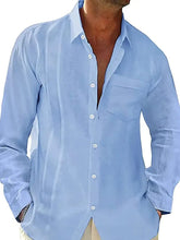Men's Full Size Casual Linen Long Sleeve Button Down Shirt Plus Size Light Blue Mens Tops